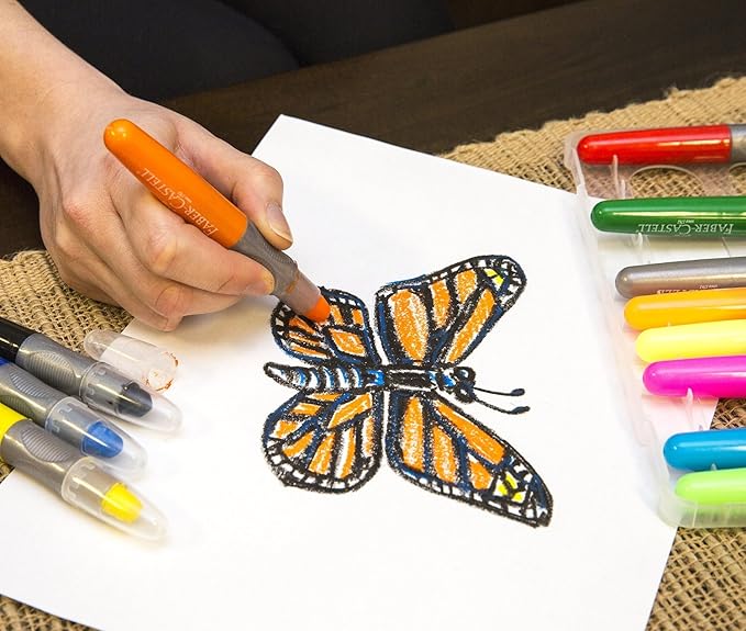 Faber-Castell Gel Crayons: 12 Jumbo Gel Crayons in Durable Storage Case: Toddler Art Supplies for Coloring and Kids Drawing, Arts and Crafts for Kids Ages 3-4+