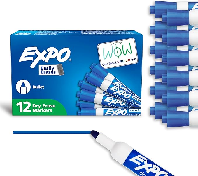 EXPO Low Odor Dry Erase Markers Bullet Tip Blue 12 Count