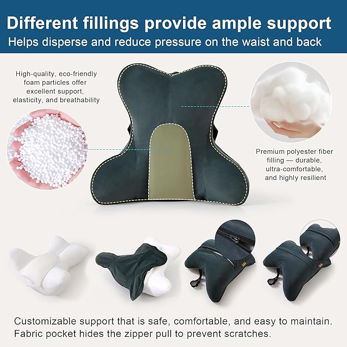 Lumbar Support Pillow(Pat. Pend) for Lower Back Pain Relief – Multi-Functional Ergonomic Lumbar Cushion, Reading Pillow for Office Chair, Car Seat & Sofa,Charcoal Gray