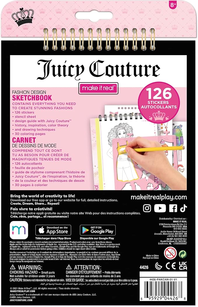 Make It Real Juicy Couture: Fashion Design Sketchbook, Includes 137 Stickers & Stencils, Draw Sketch & Create, Fashion Coloring Book, Tweens & Girls, Kids Ages 6+