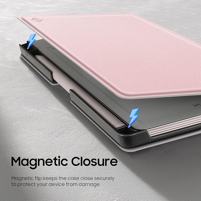 Fintie Case for 7.3" Remarkable Paper Pro Move 2025, [Built-in Pen Holder] PU Leather Hard Back Shell Flip Standing Cover Auto Wake/Sleep with Card Slot, Rose Gold