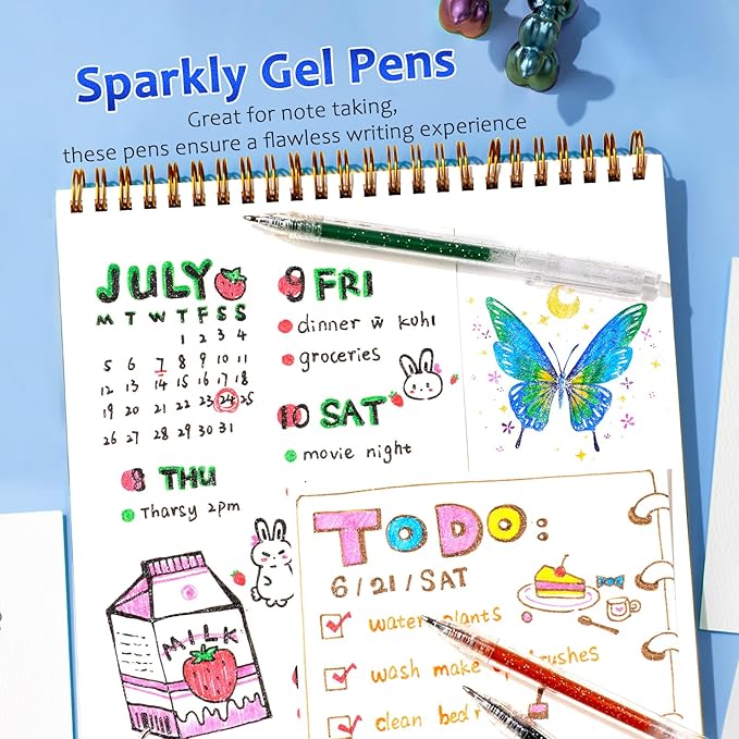 LET'S RESIN PAINT Glitter Gel Pens,18 Vibrant Colors Sparkle Gel Pen, Retractable Metallic Shimmer Pens for Adults Coloring Note Taking and Journaling Easter Basket Stuffers