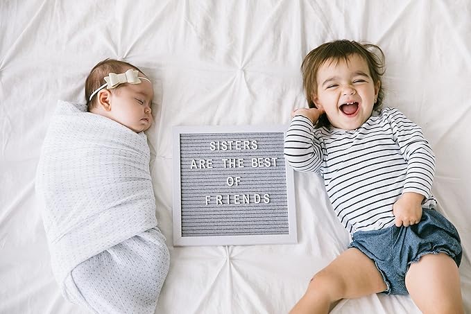 Pearhead Classic Wooden Letterboard, Gender-Neutral Baby Keepsake Nursery Décor, Photo Prop Message Board, Gray and White (Pack of 2)