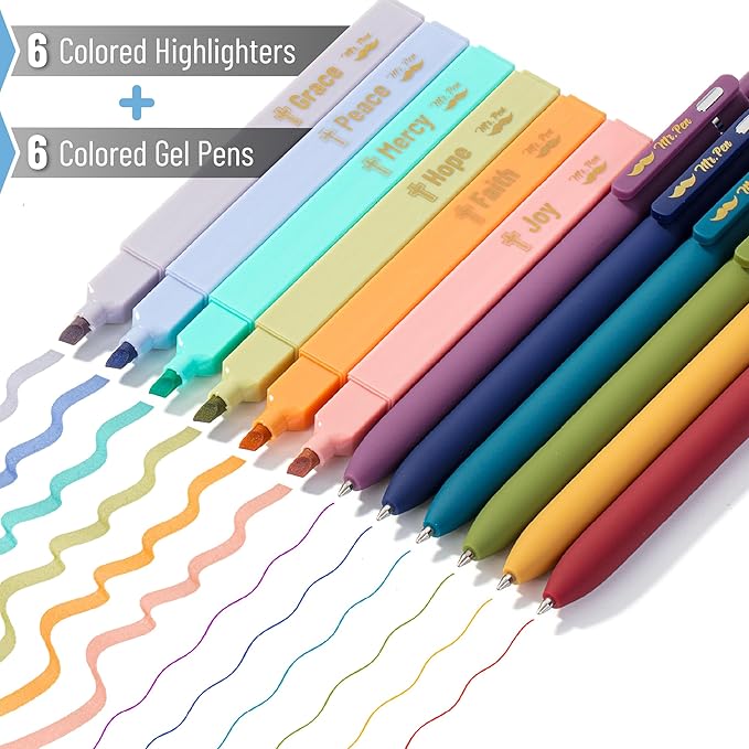 Mr. Pen- Aesthetic No Bleed Highlighters & Gel Pens, 12 Pack, Colorful Bible Highlighters No Bleed, Colorful Ink Aesthetic Gel Pens