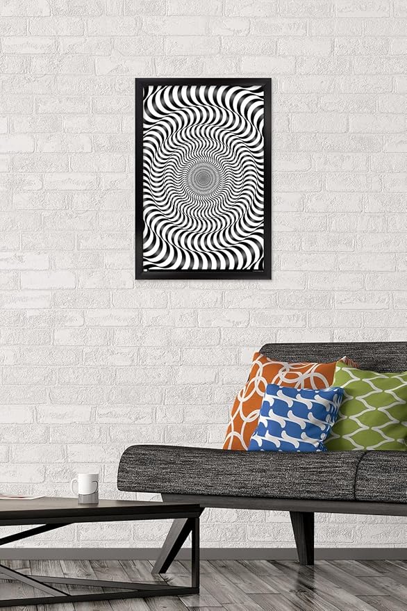 Trends International Zebra Stripe Optical Illusion Wall Poster, 14.725" x 22.375", Black Framed Version