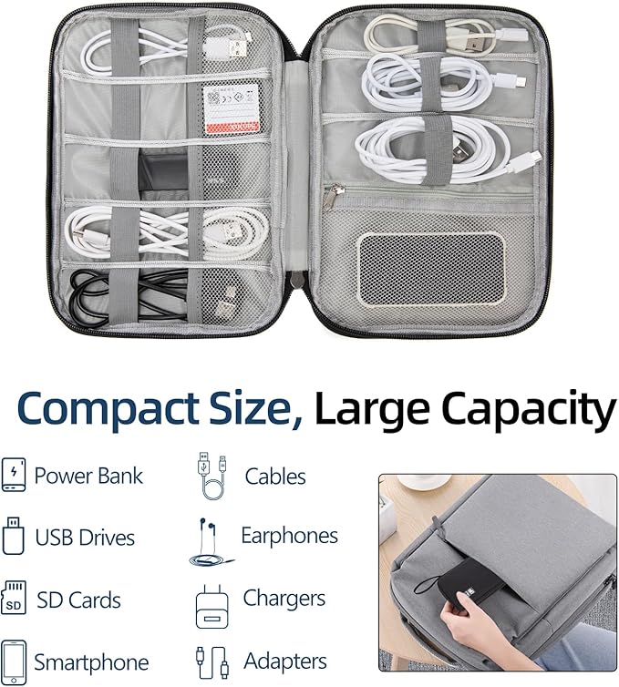Electronics Organizer Travel Case,Travel Cable Organizer Pouch - Portable Storage Bag for Cord, Charger, Phone, Earphone, Electronic Accessories for Travel & Daily Use