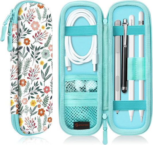 Fintie Holder Case for Apple Pencil Pro, Apple Pencil (USB-C / 1st / 2nd Generation), PU Leather Carrying Bag Sleeve Compatible with Pen, USB Cable, Samsung Stylus, Spring Bloom