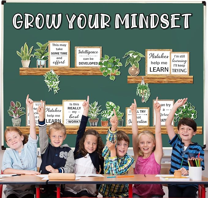 Qilery Bookshelf Bulletin Board Set Grow Your Mindset Motivational Classroom Decor Reading Library Bulletin Board Set Inspirational Cutout for Back to School Classroom Decoration