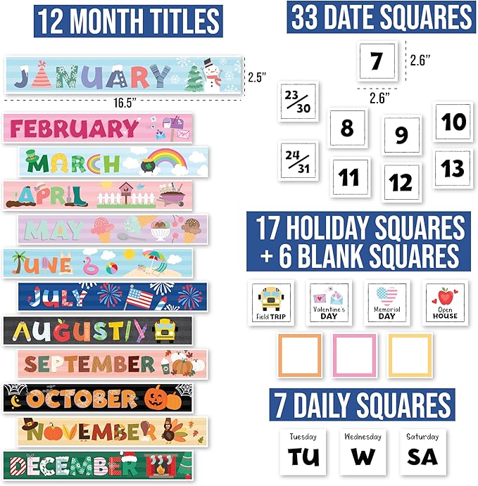 Hadley Designs Classroom Calendar Set Bulletin Board Decorations - School Calendar for Classroom Elementary, Preschool Must Haves, Homeschool & Daycare Essentials, Black and White Teacher Calendars
