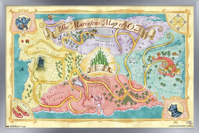The Wizard Of Oz - Map Wall Poster, 22.4L" x 14.7W", Silver Framed Version