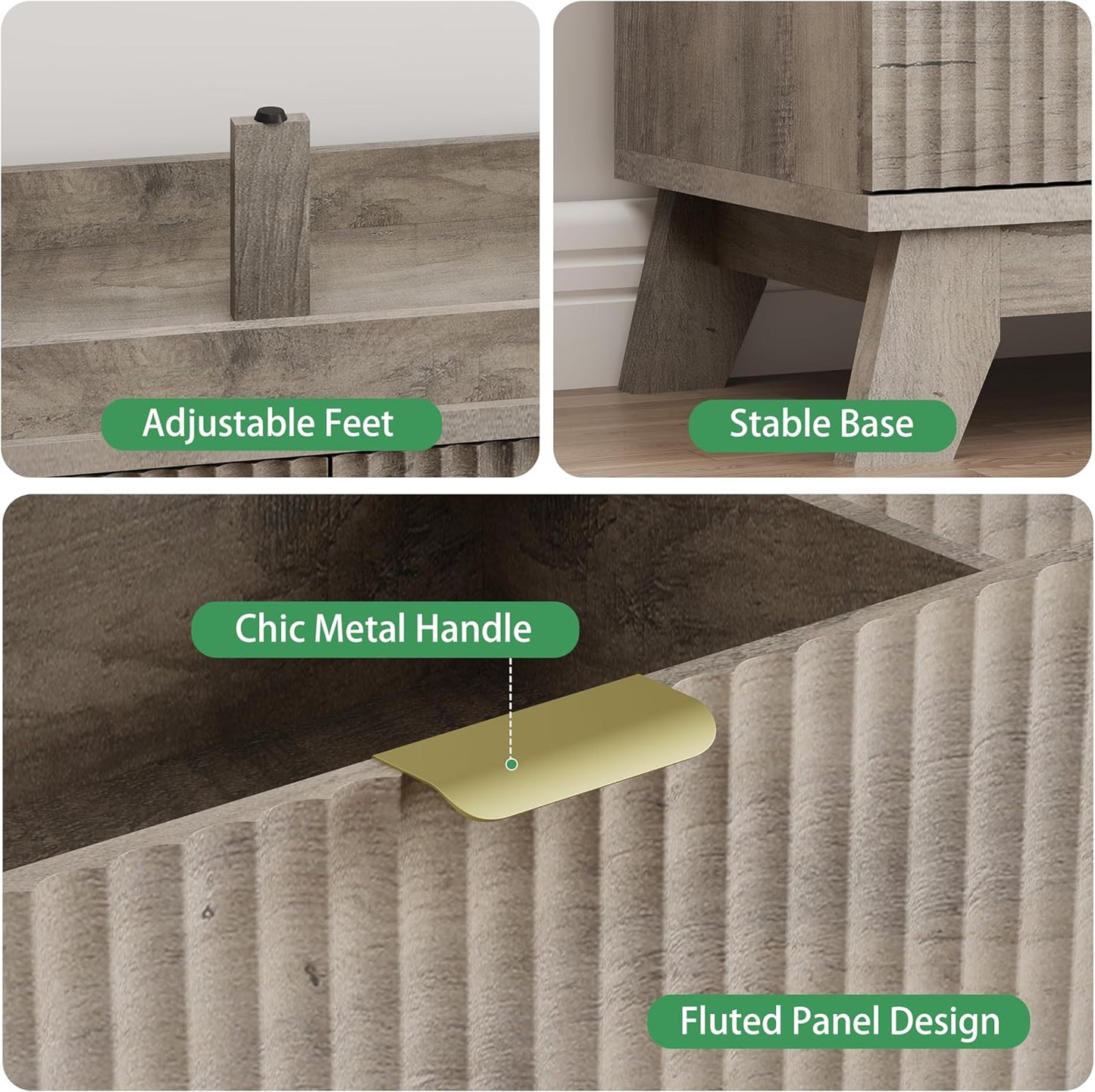 Fluted Dresser for Bedroom with 6 Drawers, 48" Wide Modern Chest of Drawers with Metal Handle, Wooden Dresser TV Stand, Wood Closet Clothes Storage Organizer for Living Room, Hallway, Grey