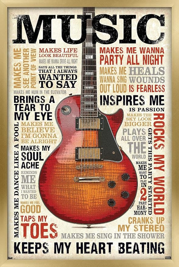 Trends International Music Inspires Me Wall Poster, 14.725" x 22.375", Gold Framed Version