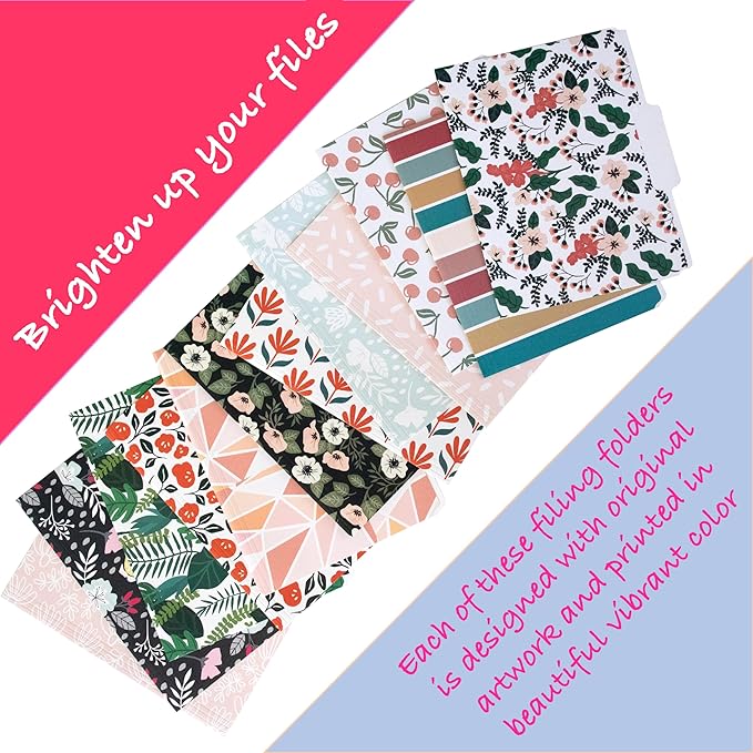 Cute File Folders, Set of 24 3-Tab Letter Size Decorative File Folders Boho Manilla 8.5 x 11 – Pretty Designer Home Office School Supplies (Enchantment)
