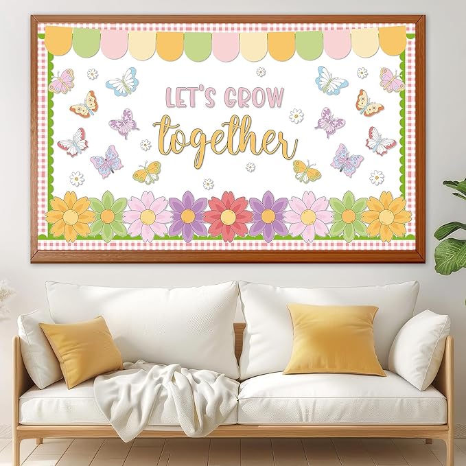 Spring Bulletin Board Set Spring Butterfly Classroom Decoration Set Butterfly & Flowers Cutouts Colorful Floral Decor for School Teacher Classroom Nursery Chalkboard Spring Door Wall Decor