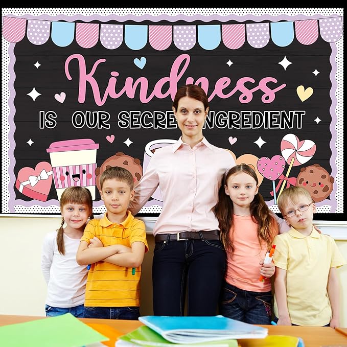 Valentine's Day Bulletin Board Decoration Valentines Coffee Mug Bulletin Board Set Valentine’s Day Kindness Cookie Paper Cutouts Motivational Classroom for School Home Wall Party Decor Supplies