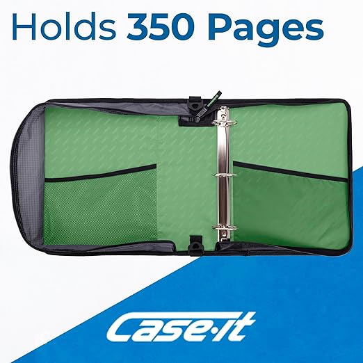 Case-it Universal Zipper Binder | 2-Inch O-Rings, 13-Inch Laptop/Tablet Padded Pocket, 400 Sheet Capacity, Multiple Storage Pockets & Shoulder Strap | School & Office Organizer | LT-007 Canopy Green