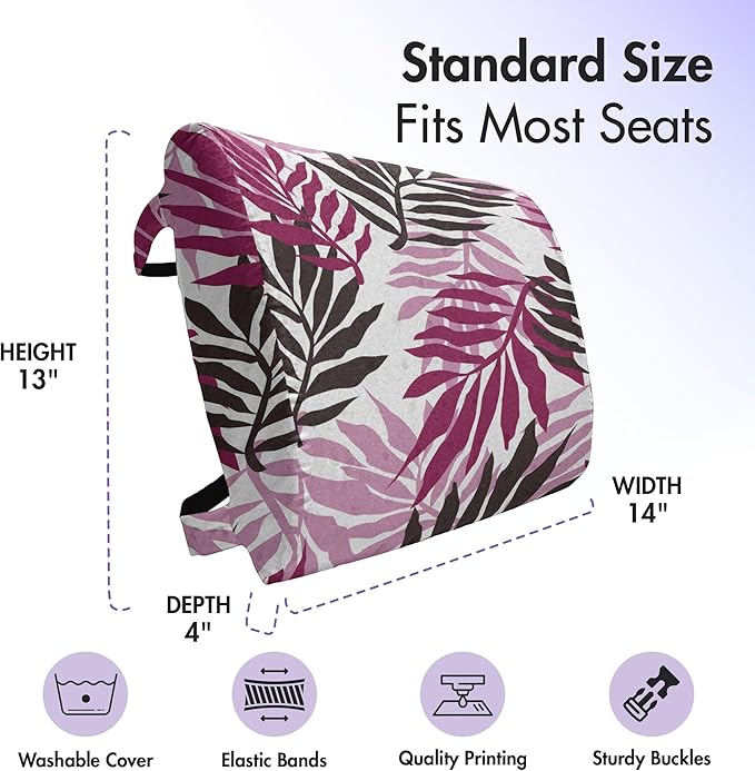 Ambesonne Exotic Lumbar Pillow, Tropical Rain Forest Jungle Leaves Forest Hawaiian Beach Theme Print, Soft Back Cushion for Office Chairs with Adjustable Straps, 14" x 13", Seal Brown Pale Pink