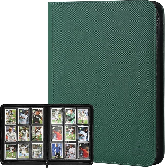 9 Pocket Card Binder - 540 Capacity with Zip Closure Premium, Double-Sided,Sturdy & Sleek PU Leather Protector for MTG, TCG, Sport & Collectible Cards (green)