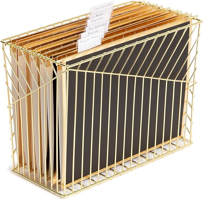 U Brands Classic Outline Hnaging File Folders, Office Supplies, Letter Size, Black, White and Pink with Gold, 6 Count