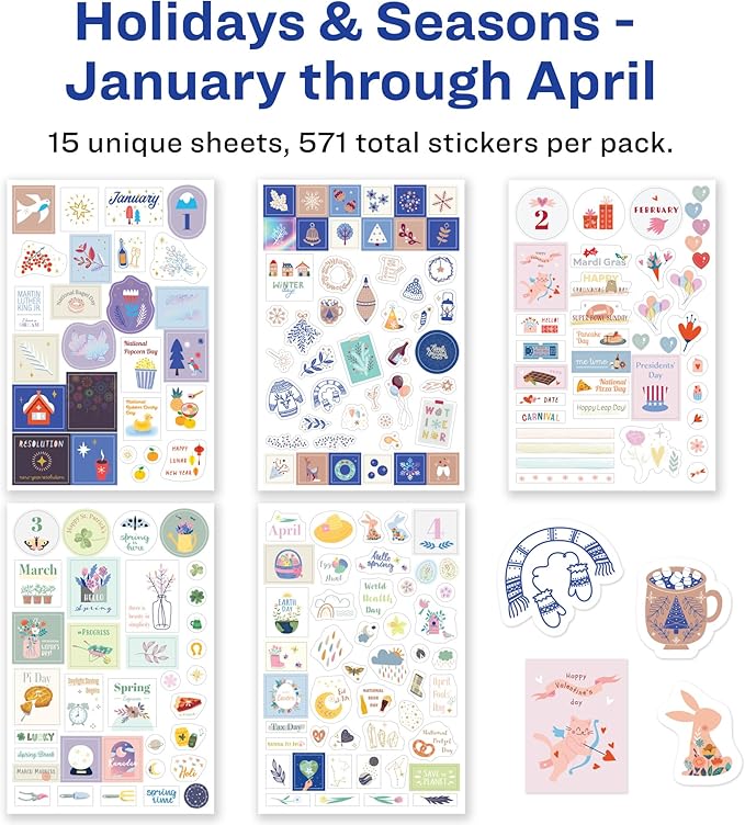 Avery Holidays and Seasons Planner Sticker Pack, Christmas, Thanksgiving, and Other Holidays, 15 Sheets, 571 Planner Stickers (6776)