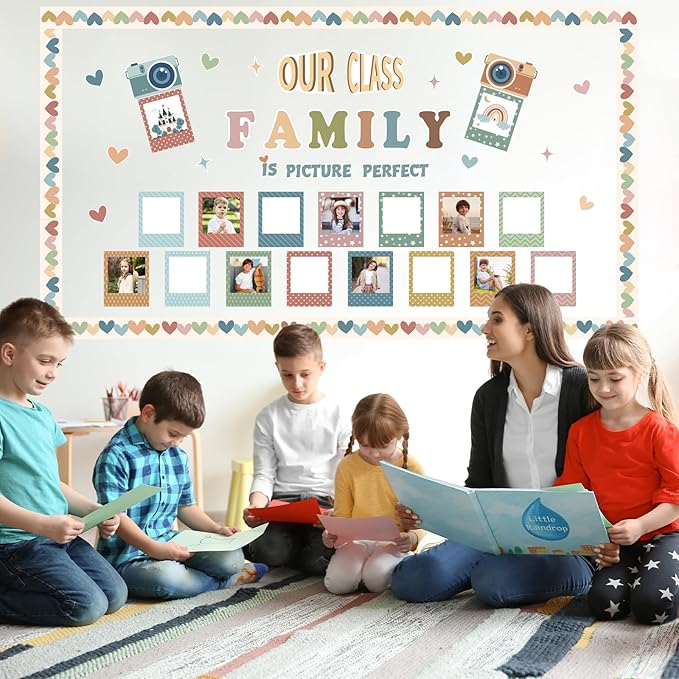 85PCS Our Class is a Family Bulletin Board, Boho Classroom Bulletin Board Decorations Sets, Boho Classroom Decor Welcome Picture Frame Theme Sets for Teachers Chalkboard Wall Door Decoration