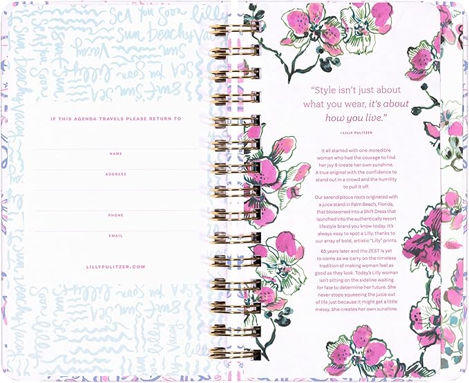Lilly Pulitzer Medium Planner August 2025 - December 2026, Weekly Agenda & Monthly Calendar, Stickers, Pockets, Spiral Binding, 5" x 8.25" (Tis the Sea Sun)