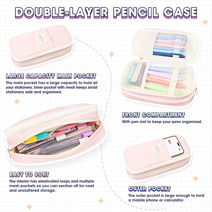 110 PCS Aesthetic School Supplies with Pen Case,12 Pastel Highlighters,5 Black Ink Gel Pens, 6 Mechanical Pencils 0.5 & 0.7mm and So on for Students Stationary College Essentials (Pink-pencilcase)