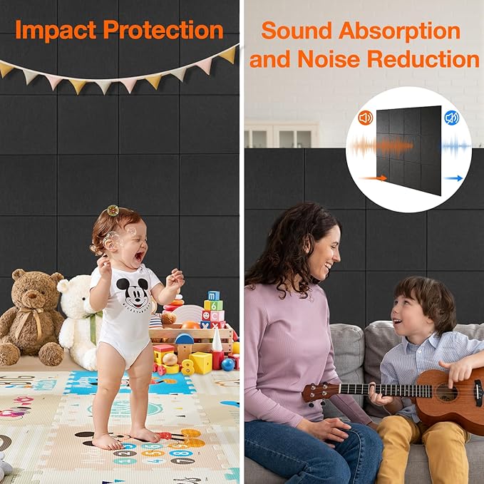 Large Cork Boards for Walls 48" x 36",12 Pack Bulletin Boards Alternative Cork Board for Office,Black Felt Wall Tiles, Contains Removable Security Stickers and PushPins