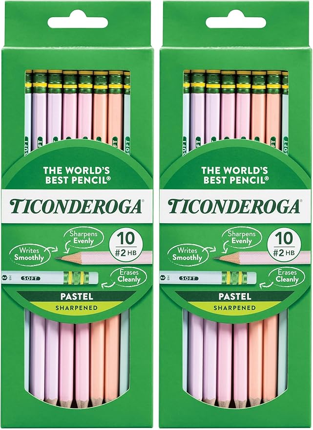 Ticonderoga® Pastel Pencils,2 Soft,Assorted Colors,Pencils,10 Count (Pack of 2)