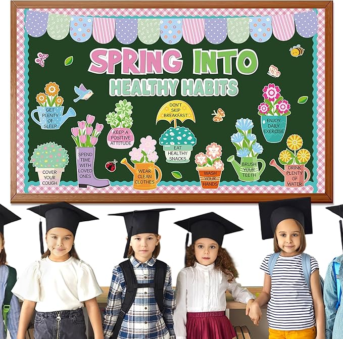 Spring Bulletin Board Decorations Set Spring Into Healthy Habit Bulletin Board Decorations Flowers Birds Butterflies Classroom Paper Cutouts for Shcool Classroom Chalkboard Wall Door Decor