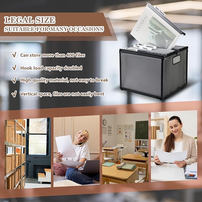 10 PCS 4 Inch Extra Capacity Hanging File Folder Plastic Letter Size Filing Cabinet Reinforced Hang Folders with Heavy Duty 4 Inch Expansion Black Insert Gasket 8.5” X 14” for Insertable Tabs