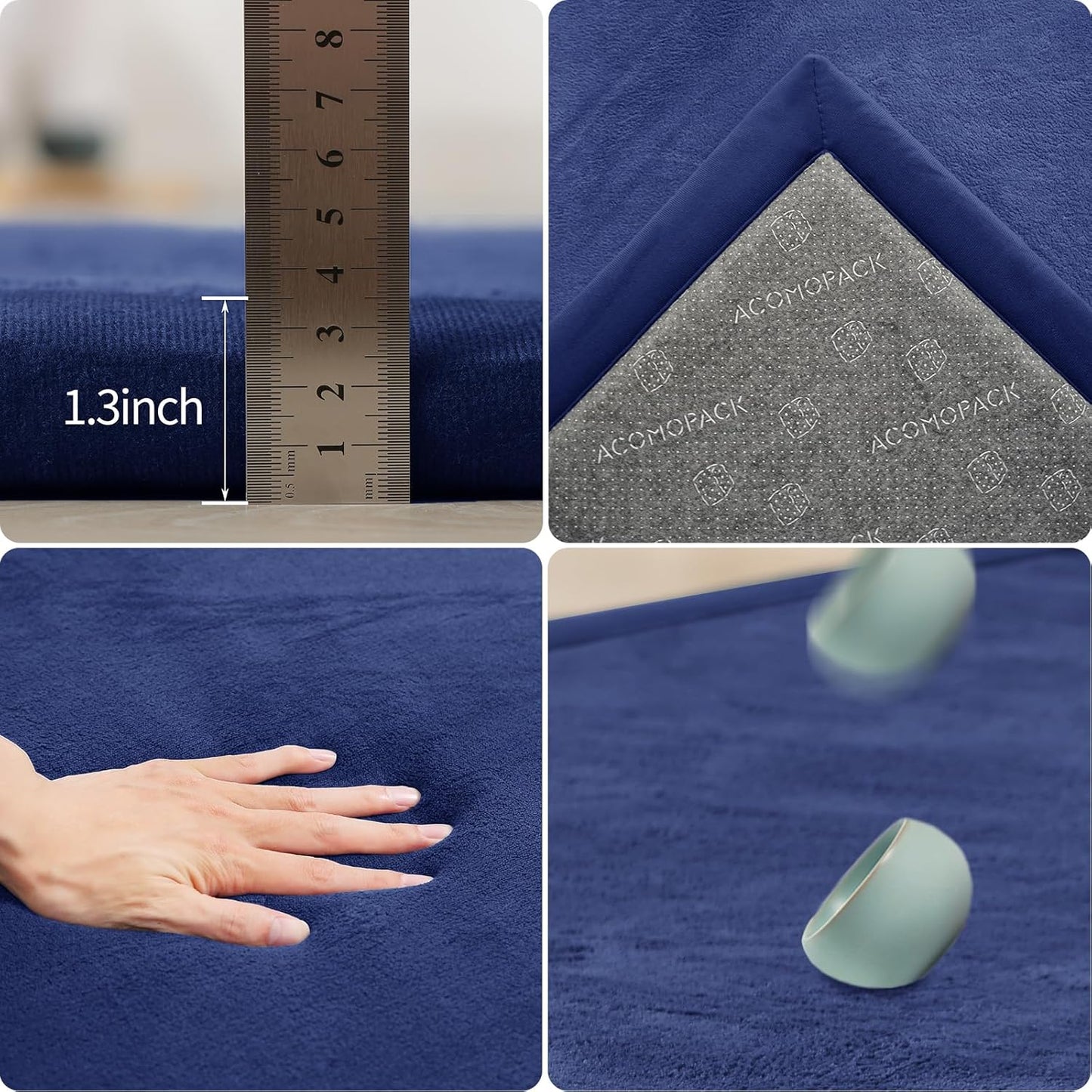 ACOMOPACK Baby Play Mat for Floor 1.3" Thick Memory Foam Play Mat 79"×118" Tummy Time Crawling with Non-Slip Bottom for Living Room,Nursery,Soft Velvet Playpen Mats for Kids,Infants（Royal Blue）