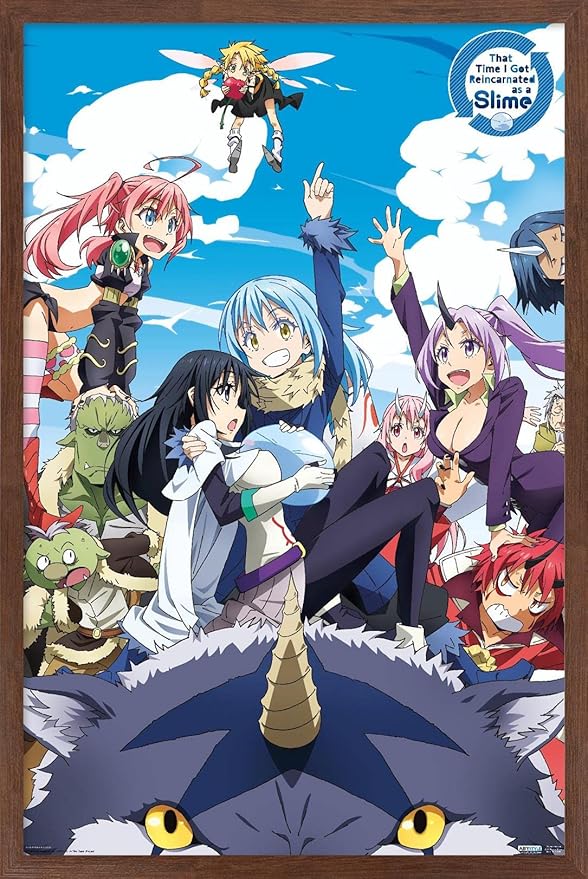 Trends International That Time I Got Reincarnated As A Slime - Group Wall Poster, 22.375" x 34", Mahogany Framed Version