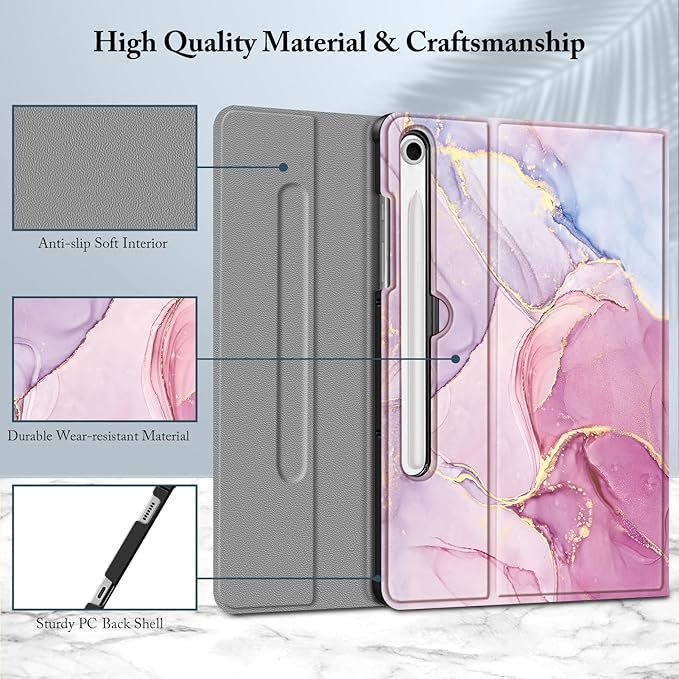 FINTIE Keyboard Case for Samsung Galaxy Tab S10 Lite/ S10 FE/ S9 FE 5G 10.9 Inch/Tab S9 11 Inch with S Pen Holder, Slim Stand Cover Detachable Wireless Bluetooth Keyboard, Dreamy Marble