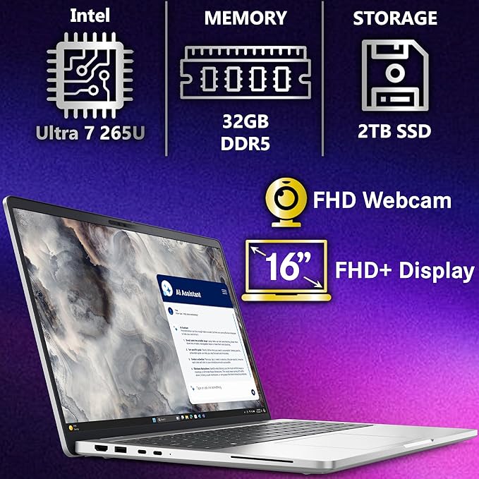 Dell Pro 16 Plus PB16250 (Replaces Latitude 5550) AI Business Notebook 16" FHD+ Intel Ultra 7-265U, 32GB DDR5 RAM, 2TB SSD PCIe, Wi-Fi 6E, BT, Backlit Keyboard, HD Webcam, RJ-45, Win 11 Pro - Silver
