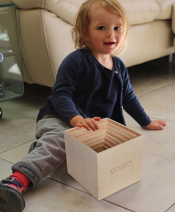 TOWO Wooden Stacking Boxes-Nesting and Sorting Cups Blocks for Toddlers-Stacking Cubes Educational Learning Toys for 2 Years Old Montessori Materials