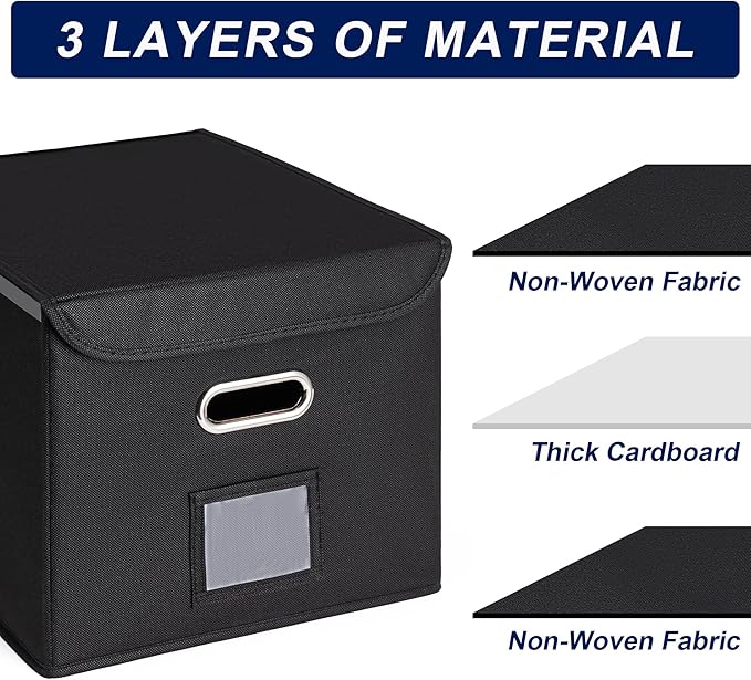 CADONO File Organizer Box with Lid, Collapsible File Folder Organizer with Plastic Slide, Hanging File Folder Box for Office Document Storage