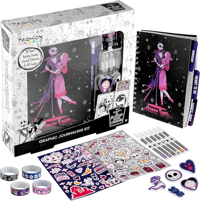 Fashion Angels The Nightmare Before Christmas Graphic Journaling Kit, Journal Set Includes Stickers, Gel Pens, Tape & Erasers, Ideal for Kids & Teens