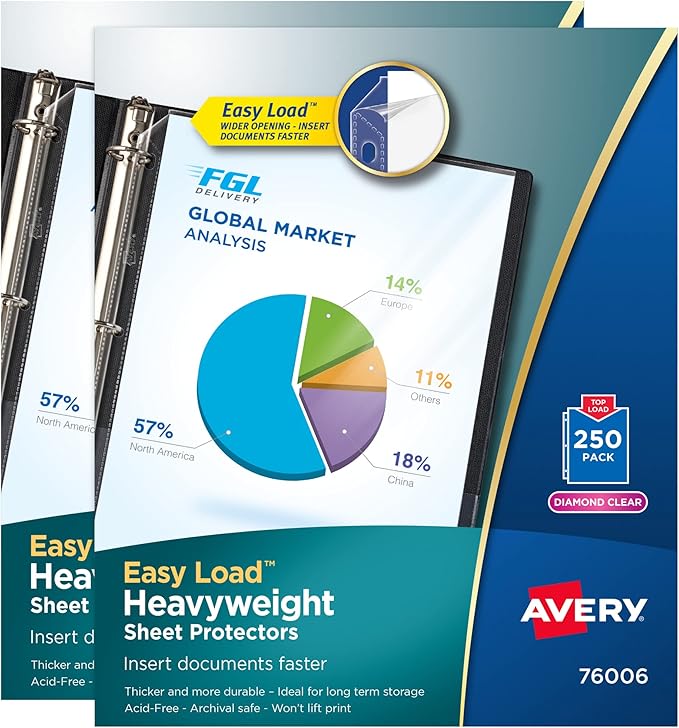 Avery Diamond Clear Heavyweight Sheet Protectors for 3 Ring Binders, Easy Load, 2 Packs, 500 Page Protectors Total (46022)