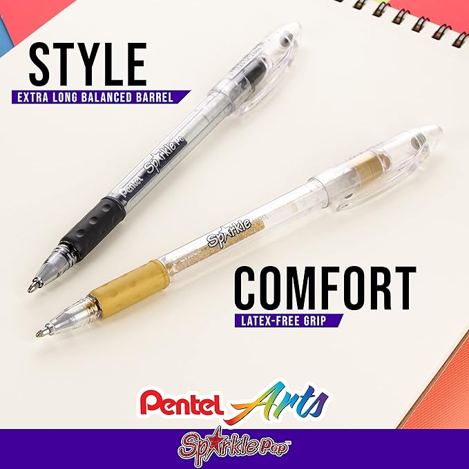 Pentel Sparkle Pop Metallic Gel Pen, (1.0mm) Bold Line, Black/Red Ink, Box of Pens (K91-DA)