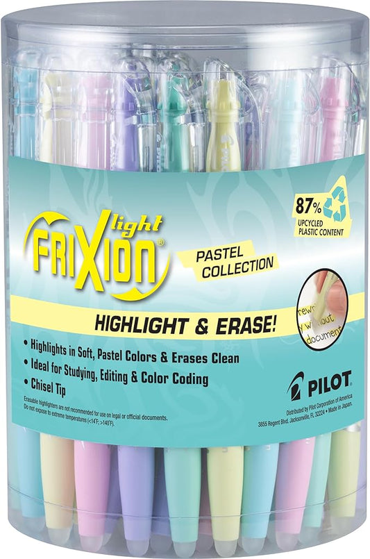 Pilot FriXion Light Pastel Erasable Highlighters, Chisel Tip, Pack of 36, Assorted Bulk Aesthetic Highlighters - Ideal for School, Journaling, and Office Use