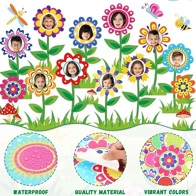 88Pcs Spring Bloom Flower Bulletin Board Decorations Set Look Who’s Blooming Classroom Decor Growth Mindset Photo Posting Craft Cutouts for School Offices Classroom Back to School Party Supplies