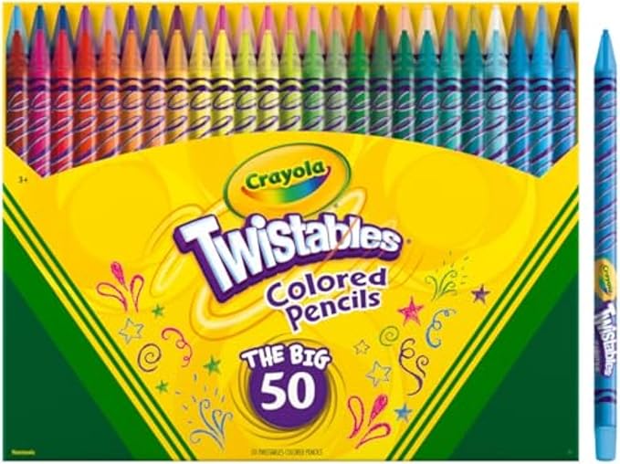 Crayola Twistables Colored Pencil Set (50ct), No Sharpen Colored Pencils For Kids, Kids Art Supplies for Back to School, 4+ [Amazon Exclusive]