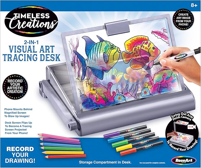 CRA-Z-Art Timeless Creations 2-in-1 Visual Art Designer, Tracing Desk, Light Box Drawing Set with Phone Holder to Record and Post Drawing Videos, Great for Ages 8 and up