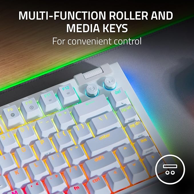 Razer BlackWidow V4 75% Mechanical Gaming Keyboard: Hot-swappable Design - Compact & Durable - Orange Tactile Switches - Chroma RGB - MF Roller & Media Keys - Comfortable Wrist Rest - White (Renewed)