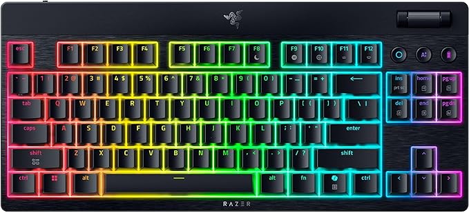 Razer BlackWidow V4 Low Profile TKL HyperSpeed Wireless Gaming Keyboard: Yellow Mechanical Switches - 2.4GHz Wireless & Bluetooth - Multi-Function Roller - 3 Control Buttons - Long Battery Life