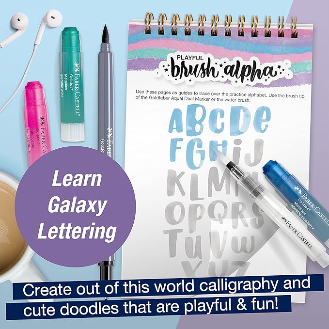 Faber-Castell Galaxy Lettering - Hand Lettering Kit for Teens and Adult Beginners, DIY Kit with 40 Page Activity Book and Art Supplies