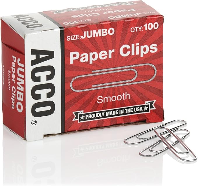 ACCO Brands Paper Clips, Jumbo, Smooth, Economy, 10 Boxes, 100/Box (72580)
