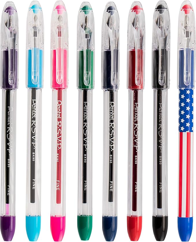 Pentel R.S.V.P. Ballpoint Pen, Fine Line, Blue Ink (BK90BP2C) (Pack of 1, 2 Count Total)