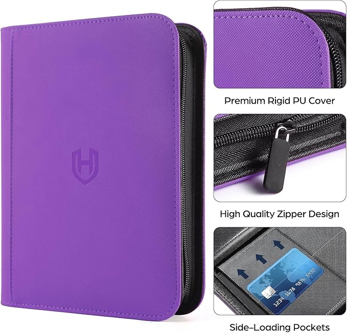 Card Binder 9 Pocket with Zipper, 648 Pockets Trading Card Holder Book, Premium PU Cover Zip Folder Binder, Side Loading Carrying Case Binder Album for TCG, MTG, Sports Cards, Game Cards